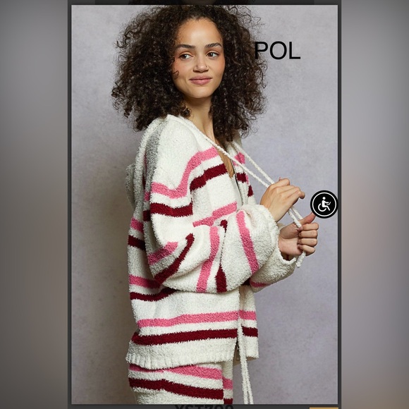 BP217-6๐ค๐NEW!POL pretty+sassy Cozy Striped zip up hoodie- so soft+fun! - Picture 5 of 8